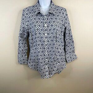 Talbots Button Up Top 10 Blue Preppy Wrinkle Resistant Trellis Print Crisp Shirt